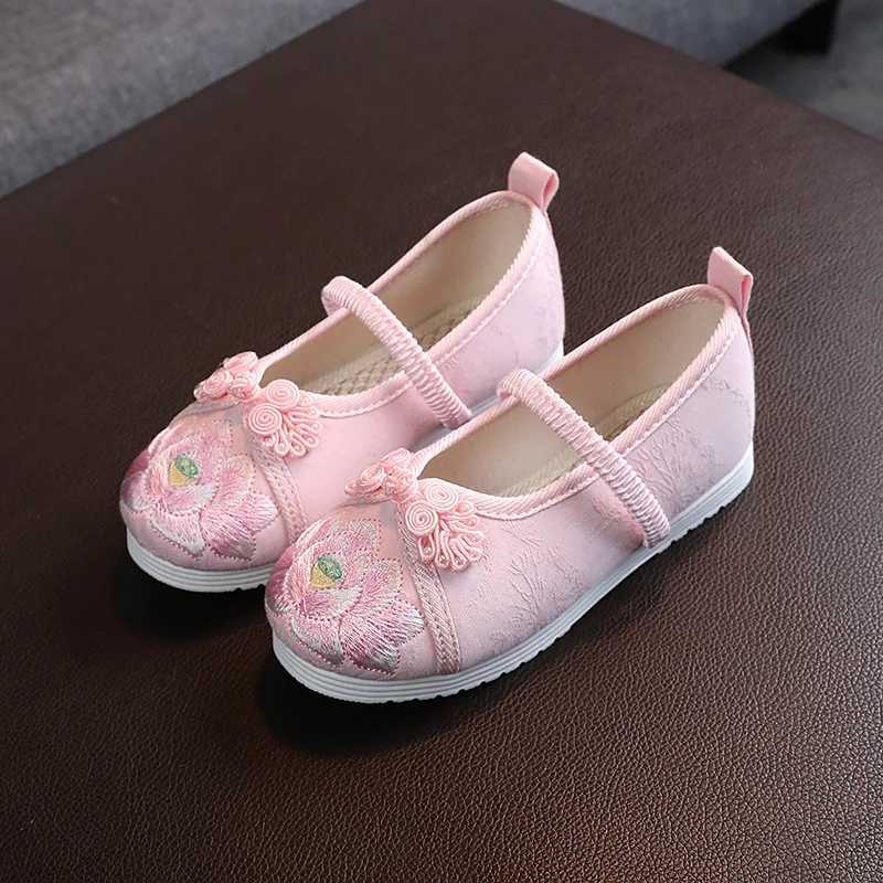 Childrens shoulder strap canvas shoes childrens embroidered sports shoes Chinese style flat shoes girls spring single shoes CSH281 M250103