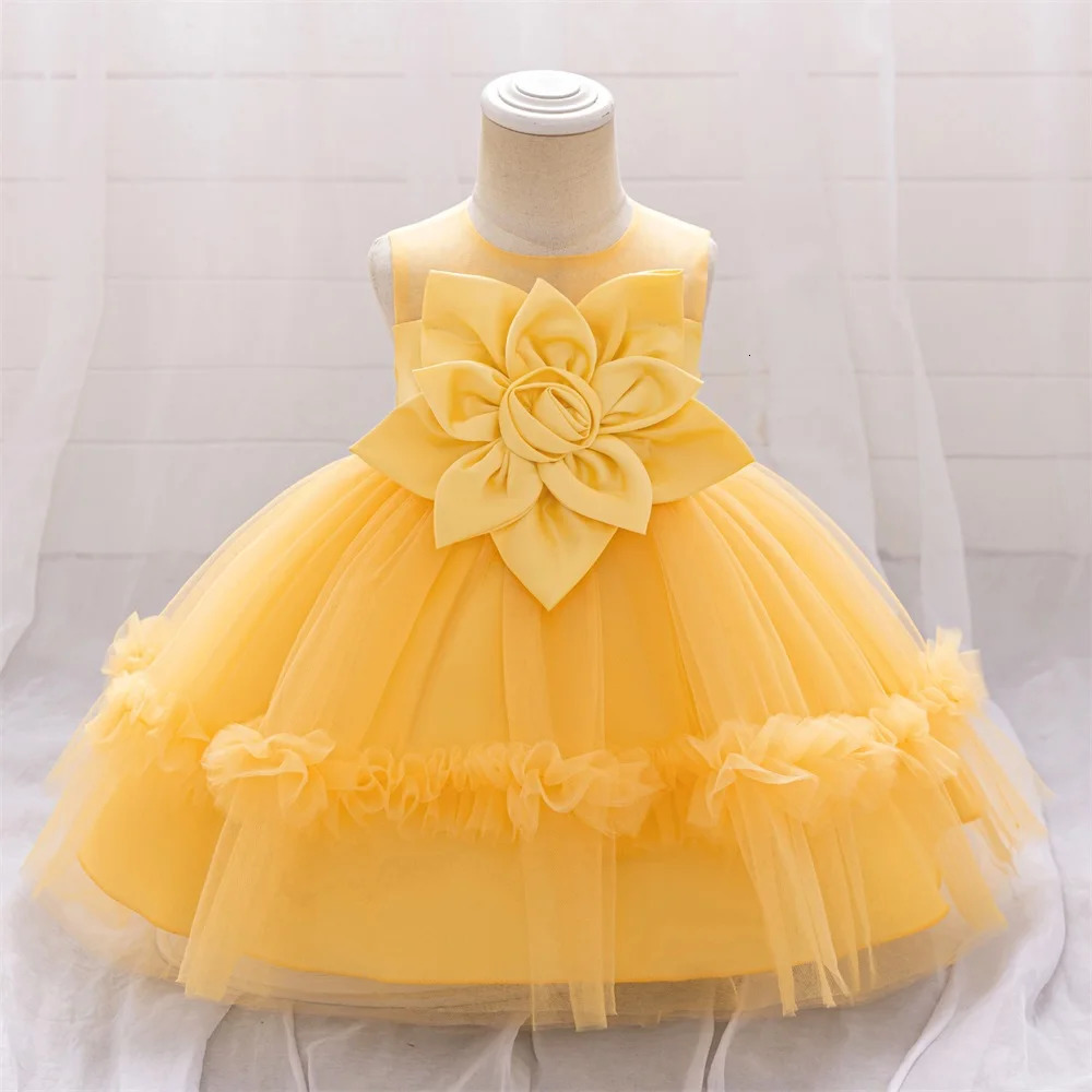 Baby Girls Summer Floral Green Tutu Dresses Kids Big Flower Wedding Party Dress Girl Fancy Birthday Baptism Clothes Princes Gown 250102