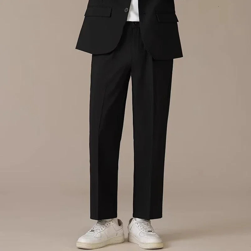 2024 Men Classic Daily Work Wear Suit Pants Youth Ankle Length Cropped Trousers Baggy Concise Casual Blazer Pants Male 250103