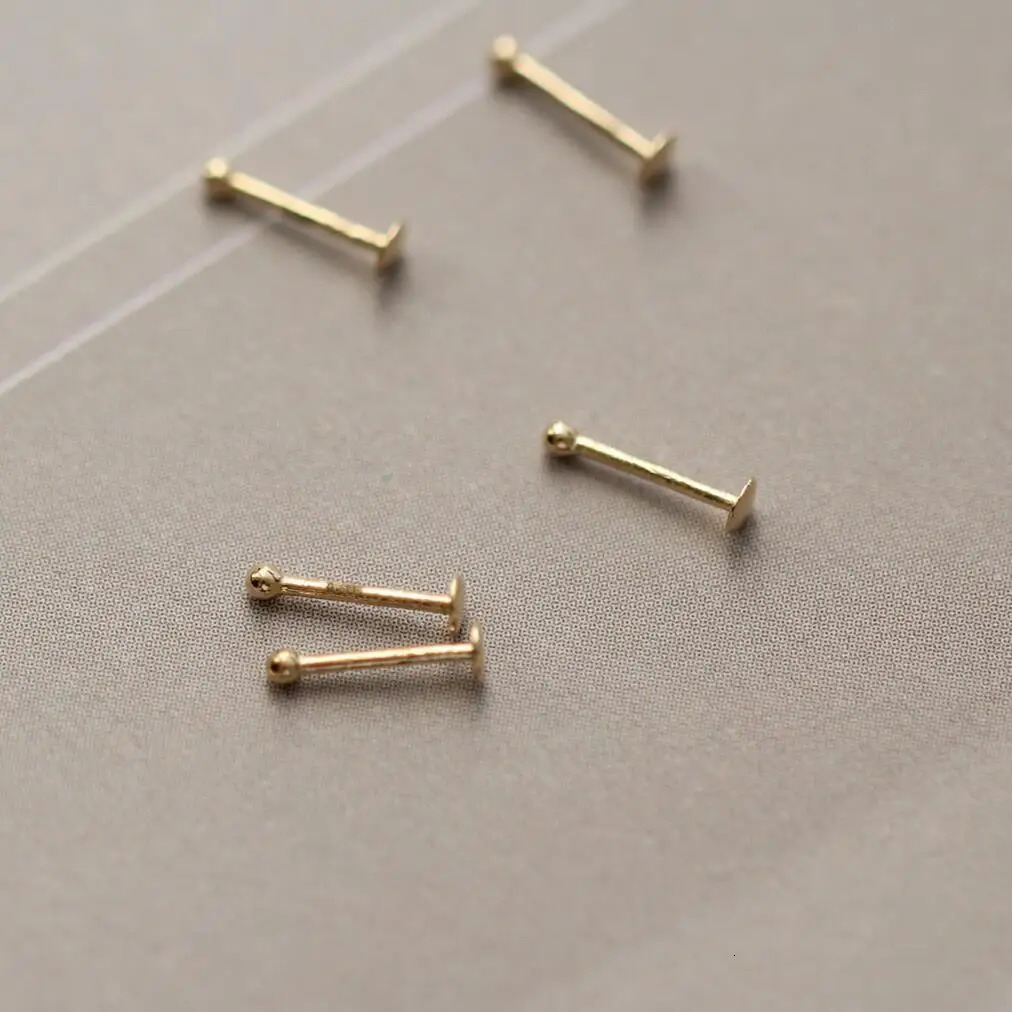 GOLDtutu 14K Yellow Gold Small Nose Ring Stud Nose Piercing Jewelry Tiny Bone Studs for Women and Men Au585 kj466 250103