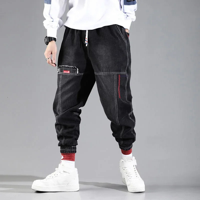 Men Streetwear Hip Hop Cargo Pants Mens Jeans Elastic Harem Joggers Pants Autumn Spring Trousers Men Clothing S-4XL 241230