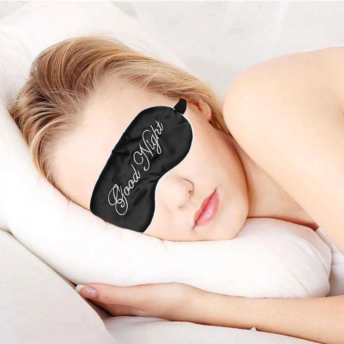Silk Sleep Eye Mask Embroidery Eyeshade Large Blindfold Night Blinder for Men Women and s (Black and Black Inserted Line)XJ250103