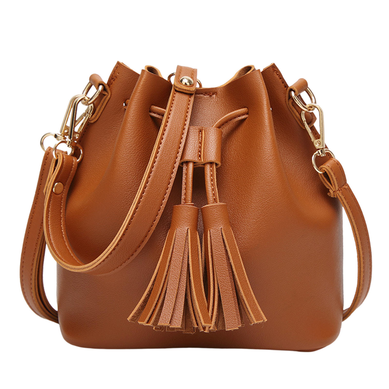 Women's Bucket Hobo Drawstring Shoulder Ladies Handbags PU Leather Satchel 2 Way Bag For Winter Female