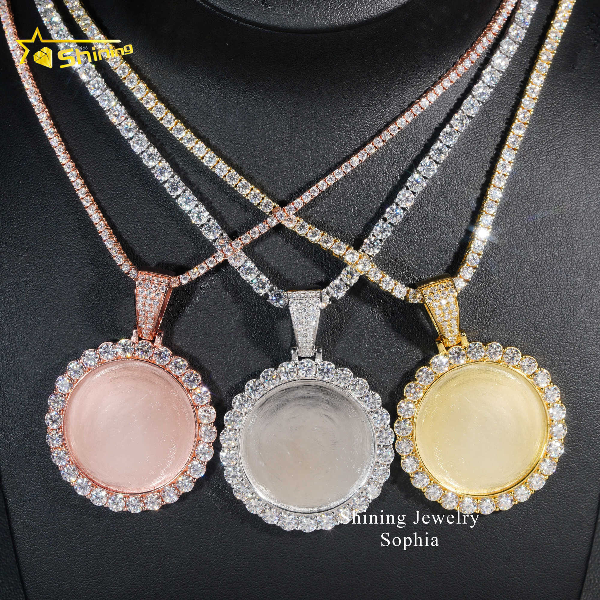 Ready to ship stock waterproof 925 sterling silver 14k gold memory picture pendants custom hip hop vvvs moissanite photo pendant