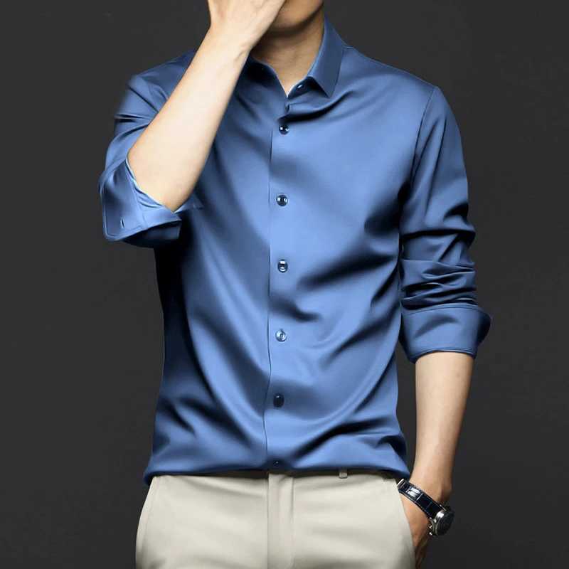 6XL large high-quality formal dress autumn and winter mens long sleeved pure white shirt iron free business casual ice silk W250102