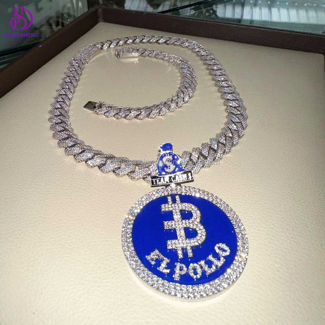 Pass the diamond test pen Hip hop Jewelry 925 sterling silver Charm necklace 18mm Iced Out Moissanite Cuban chain necklace