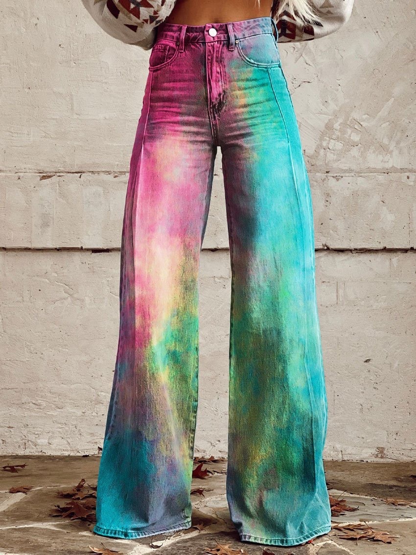 Plus Sizes S-5XL Women Jeans 2025 New 3D Heat Transfer Printing Bell Bottom Pants Simulation Denim Pants Loose Pants
