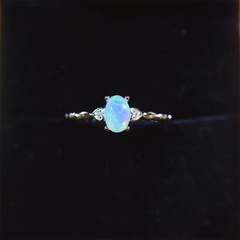 Natural Opal 4x6mm Womens Ring 925 Silver Wedding Ring Womens Jewelry Simple Ring 250102