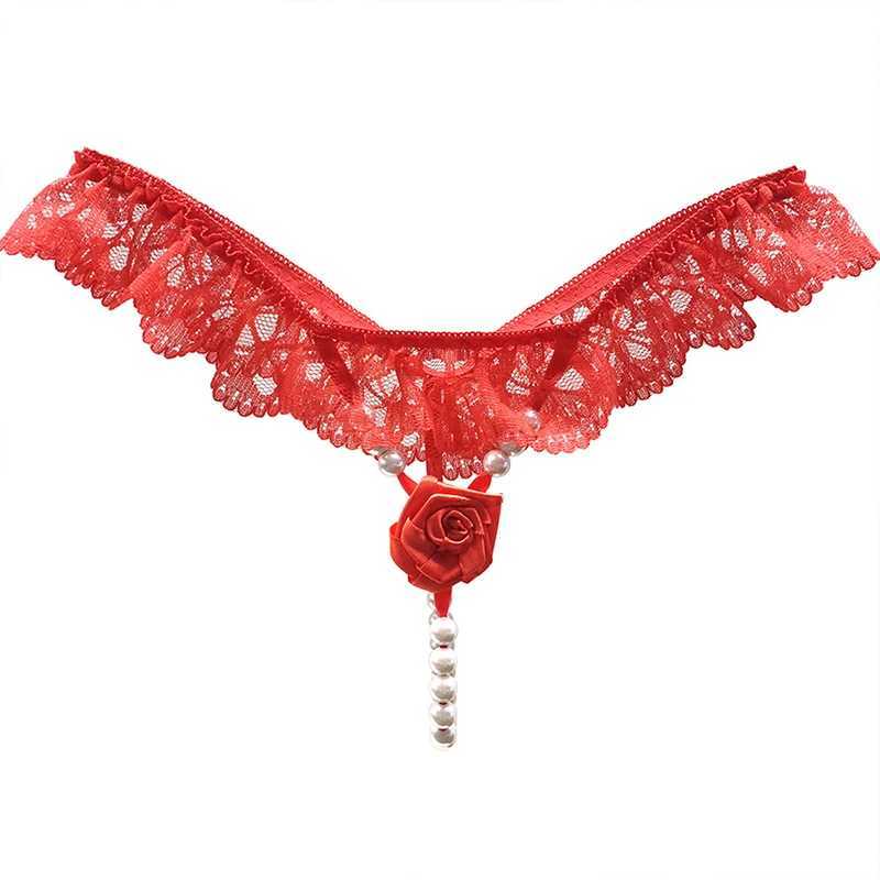 New Pearl Rose Embroidery T-shaped Embroidery Palette Womens Sexy Ultra Thin G-string Low Waist Beaded Temptation Underwear W250103