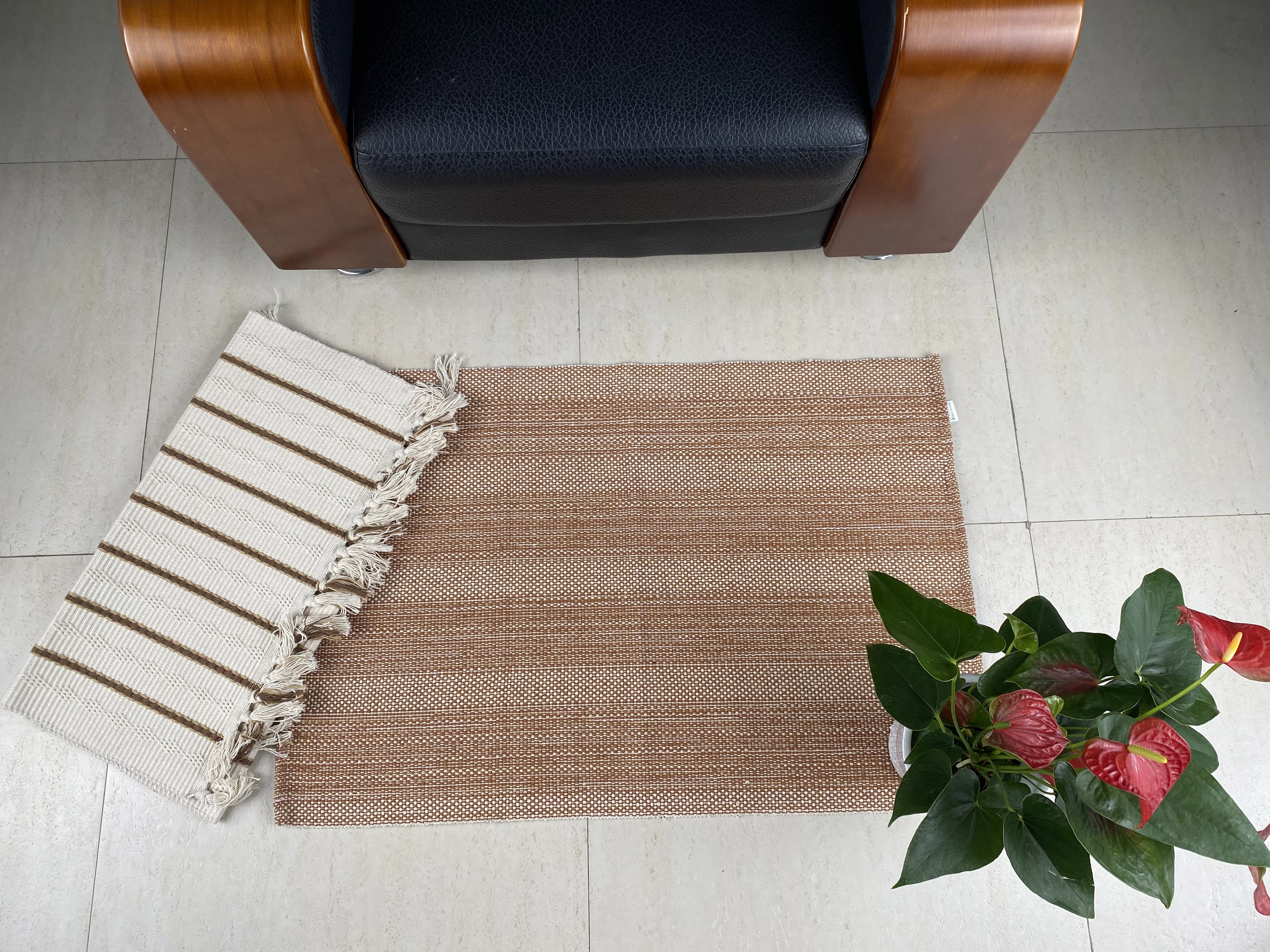Sturdy Woven Textured Cotton Floor Covering Bright Color Options Available