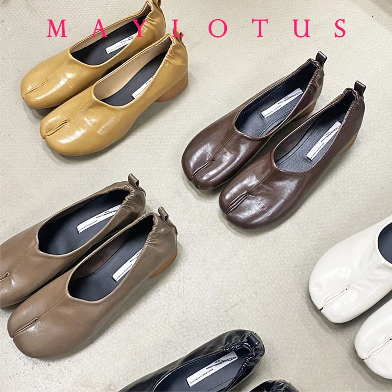 Tabi ninja flats women bursting pattern leather split toe moccasins shoes female pig trotters loafers 250219