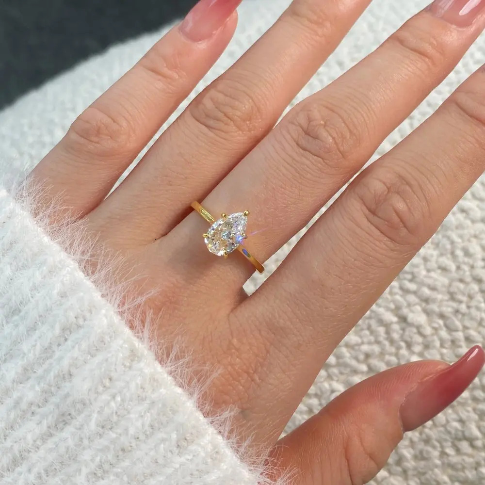 Karachis Japan and South Korea S925 sterling silver ring high-end pear shaped zircon exquisite fashion jewelry 250102