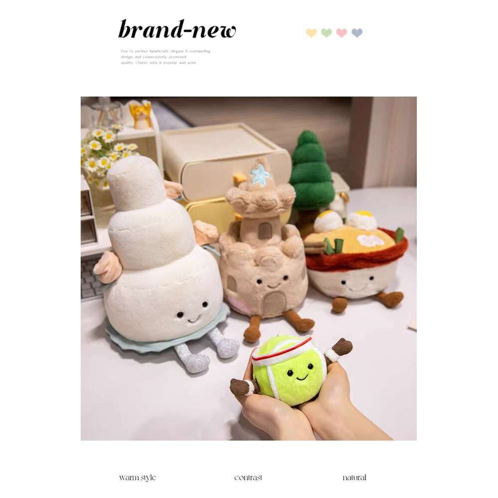 Update Jelly Cat,Funny And Creative Sand Sculpture Castle Wedding Cake Plush Toy Sports Tennis Bowl Lamian Noodles Doll Small Pine