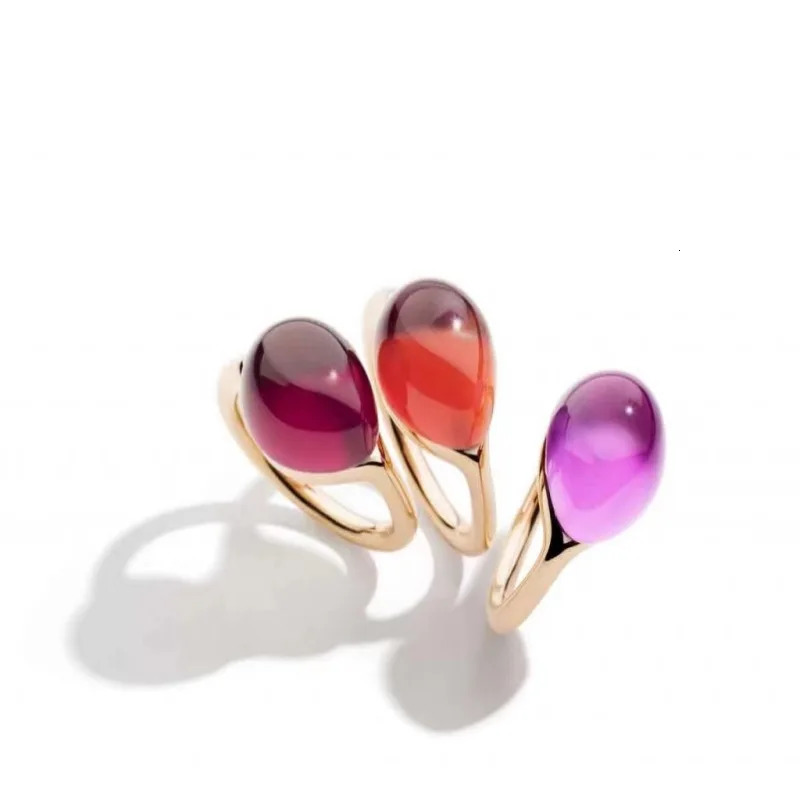 Ladies Classic Waterdrop Ring Gold Plated Natural Pink Crystal Ring High Quality Elegant Fashion Jewelry Birthday Gift 250102