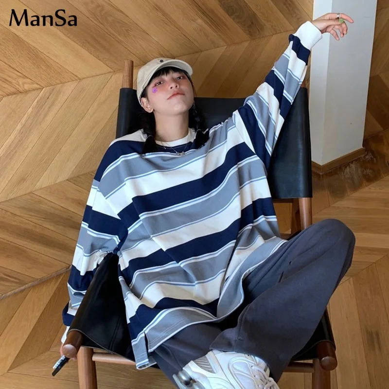 spring autumn Striped hoodies women fashion Long Sleeve Hoodie Sweatshirt Harajuku Jumper cotton Pullovers Casual oversized Coat 250103