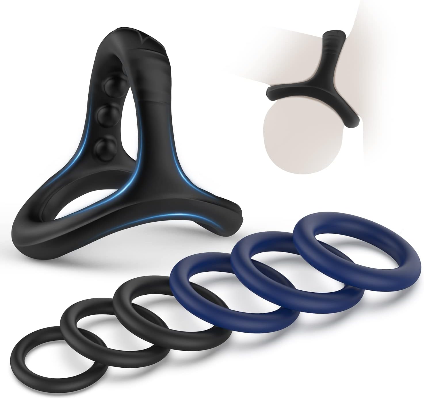 WZQQ Silicone Penis Rings Set with 7 Different Sizes Cock Rings for Erection Enhancing, Long Lasting Stronger Men Sex Toy, Strechy Adult Sex Toys for Men or Couple (Blue)