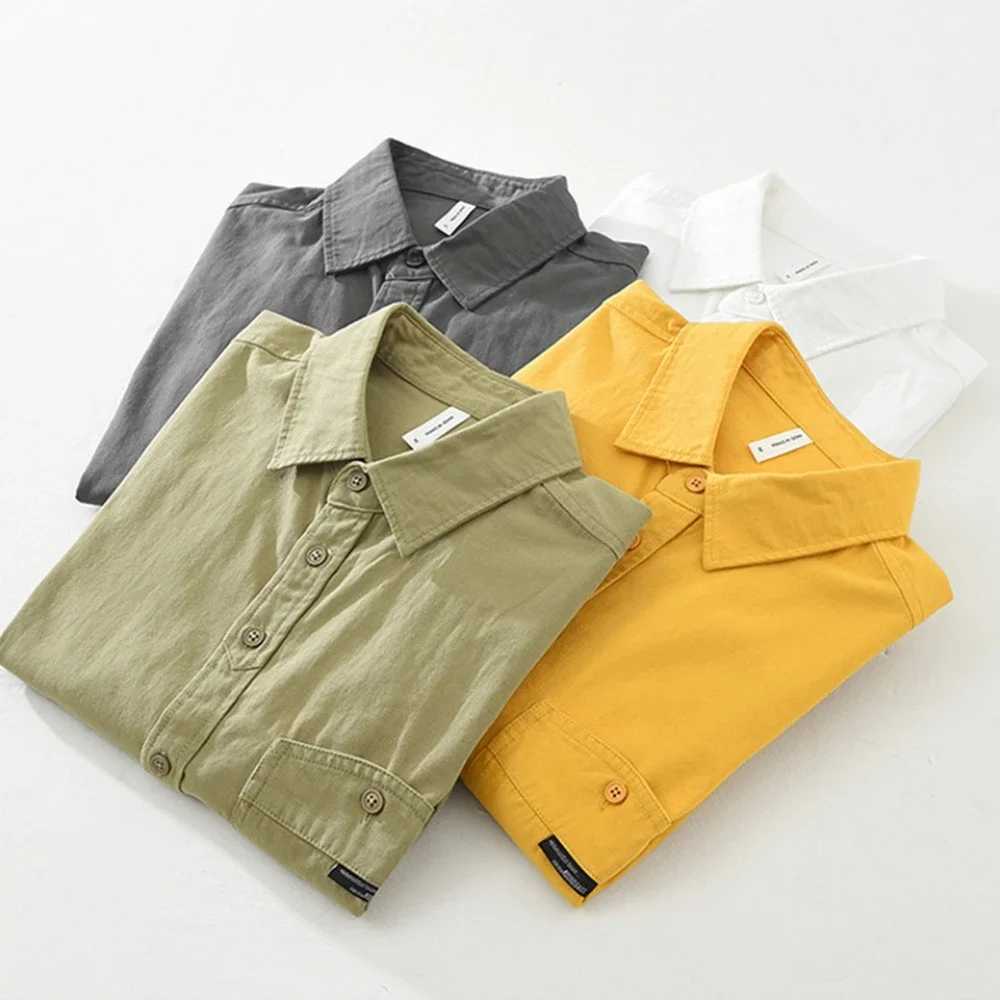 Japanese style mens casual shirts cotton long sleeve Autumn men clothing fashion Loose simple tops solid shirt for Young men W250102