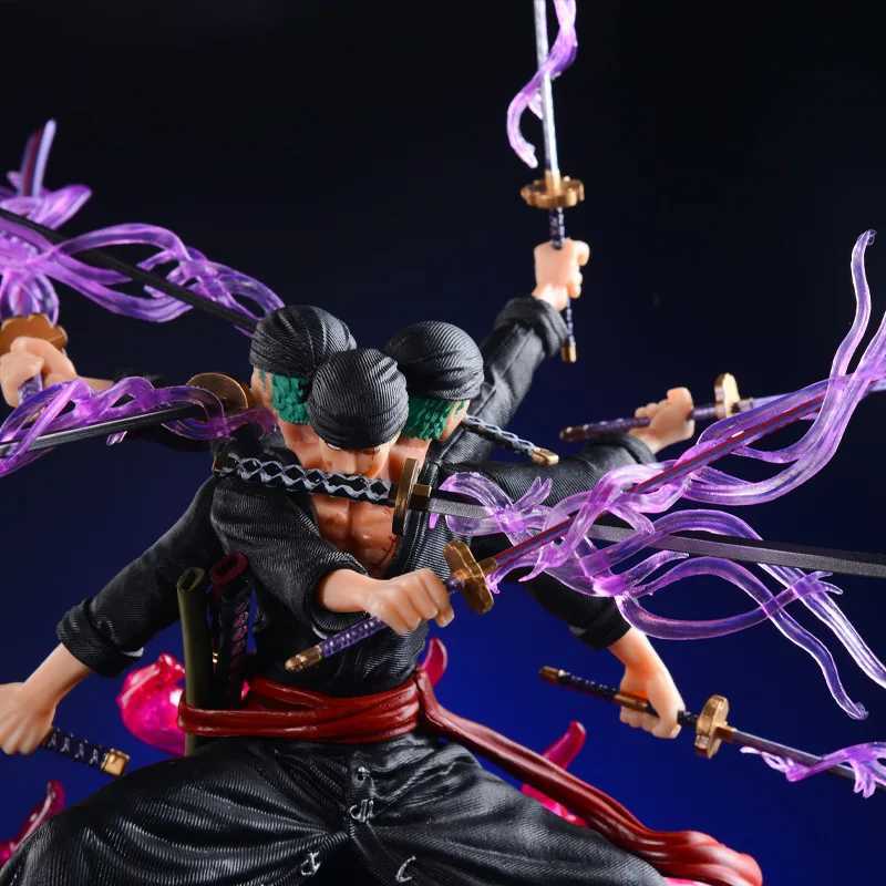 40cm One Piece Zoro Anime Figure Three Heads Six Arms Nine Blades Flow Shura Roronoa Zoro Action Figure PVC Collection Model ToyXJ250103
