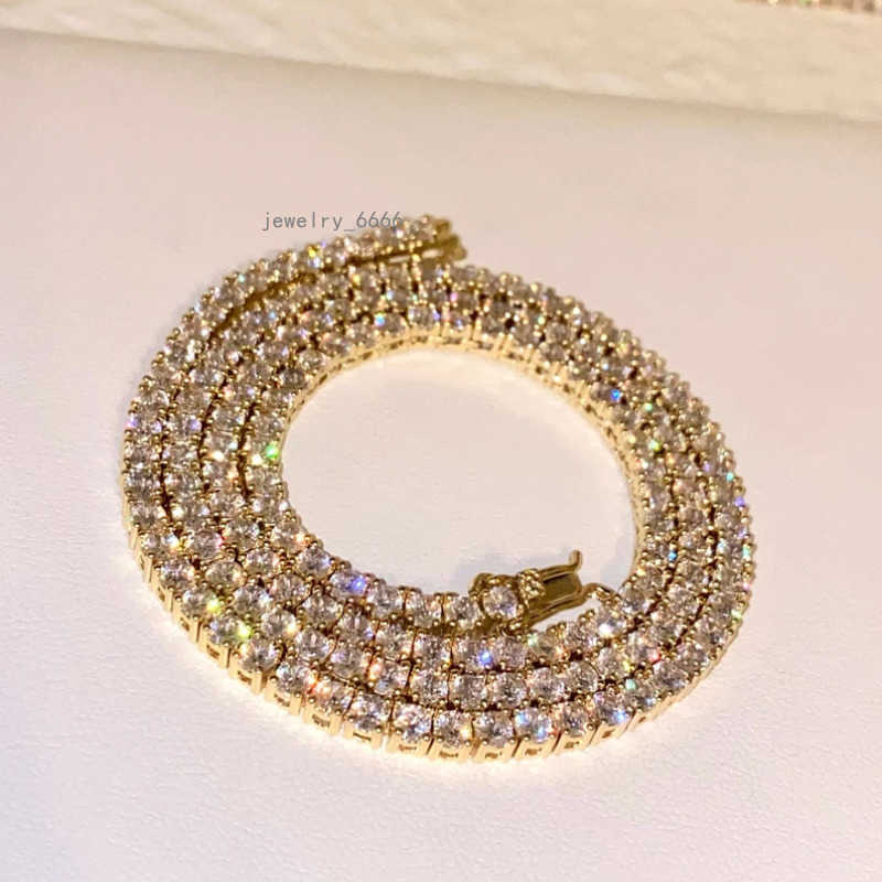 Gold Plated VVS Moissanite Hiphop 3mm Tennis Necklace 925 Sterling Silver Dazzling Moissanite Tennis Chain