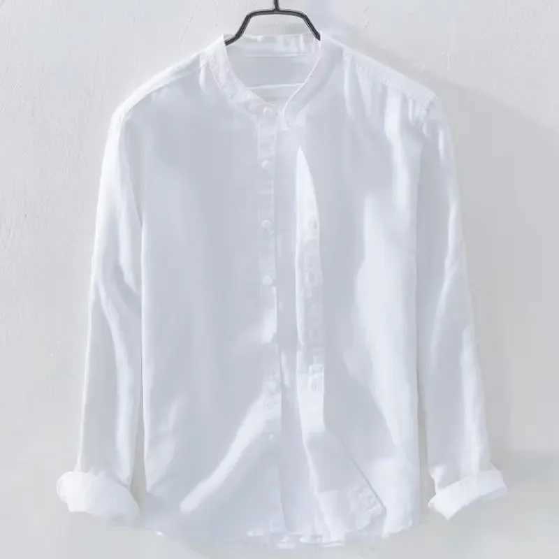 Spring and summer thin Japanese style stand up collar hemp rope shirt mens loose fit casual long sleeved cotton hemp rope jacket W250103