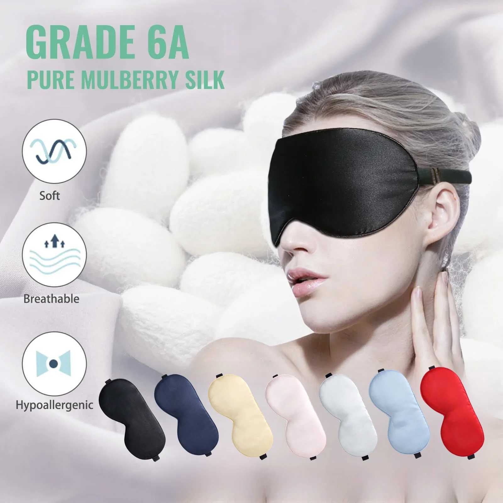 Silk Sleep Mask 100% Real Natural Pure Silk Eye Masks with Adjustable Strap for Sleeping Blocks Light Reduces Puffy Eyes GiftsXJ250103