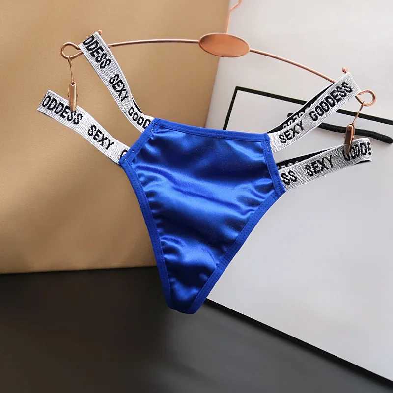 Womens silky smooth hollow underwear fashionable solid color cotton low waist letters sexy satin thong for fun girls W250103