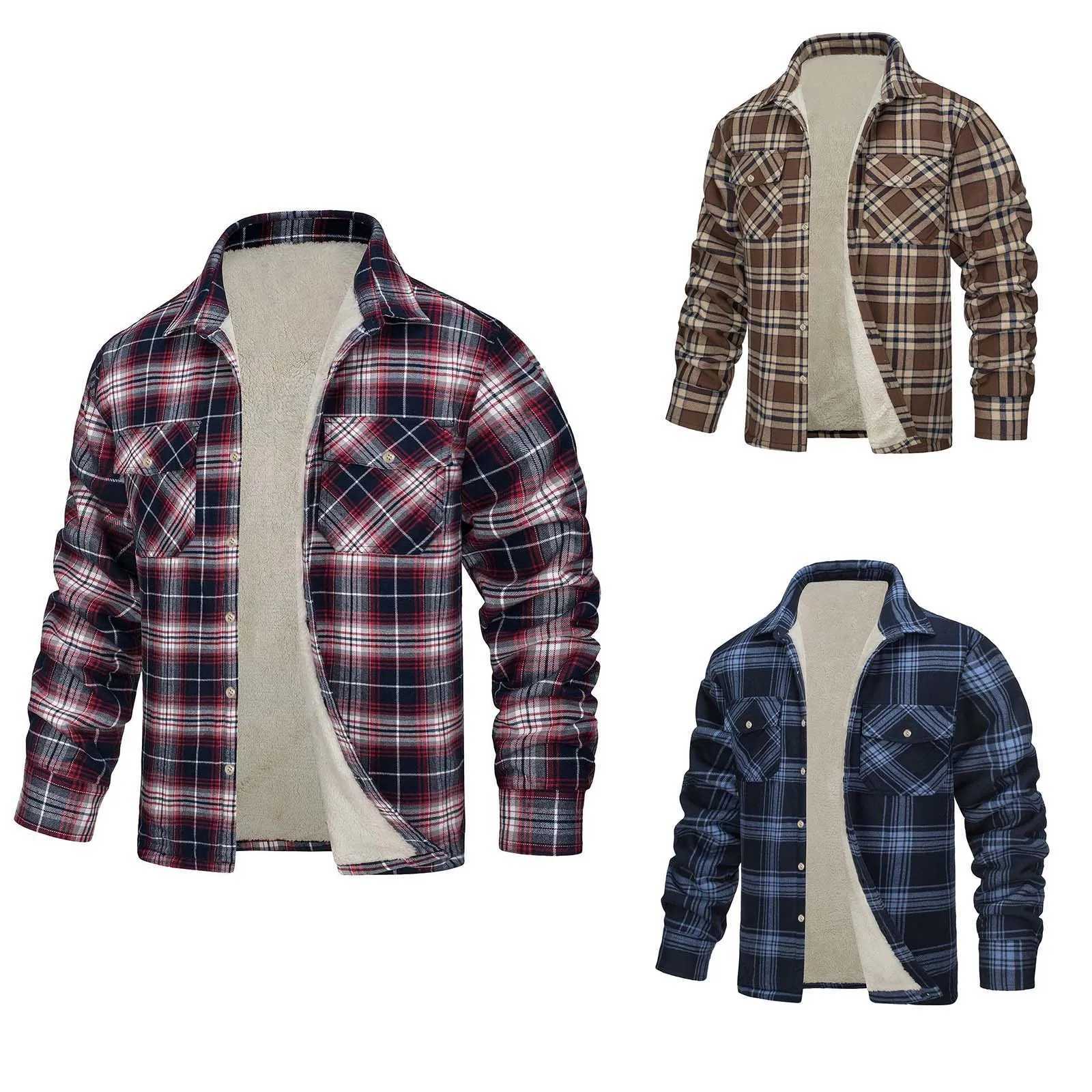 Mens autumn and winter casual grid square lapel cufflinks fastened 2024 winter fashionable and comfortable mens jacket W250103