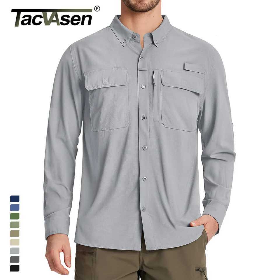 TACVASEN UPF 50+Sunscreen Fishing Shirt Mens Quick Drying Long Sleeve Mesh Breathable Hiking Work Cargo Shirt W250102