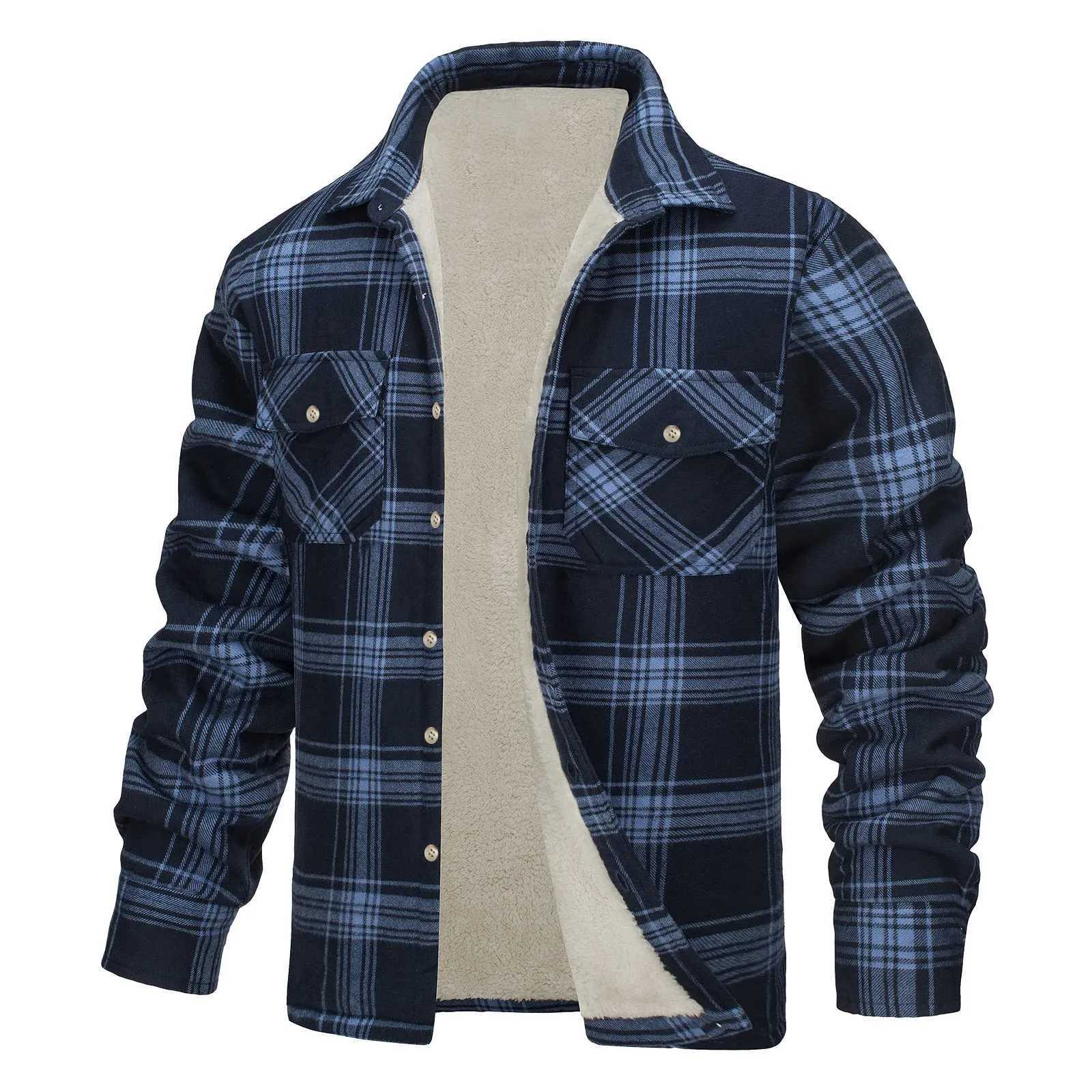 Mens autumn and winter casual grid square lapel cufflinks fastened 2024 winter fashionable and comfortable mens jacket W250103