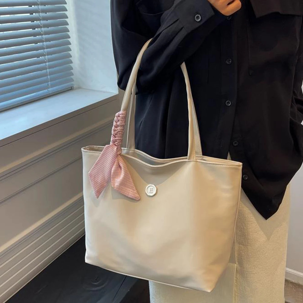 Women Small Tote Bag BowDecor SolidColor Aesthetic Shoulder Handbag Waterproof Shopping For School And Everyday Life 250102