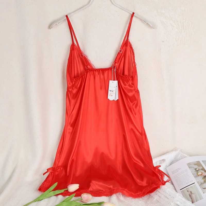 Womens sexy pendant V-neck solid color pajamas silk thin pendant pajamas comfortable and fashionable underwear chlorine W250103