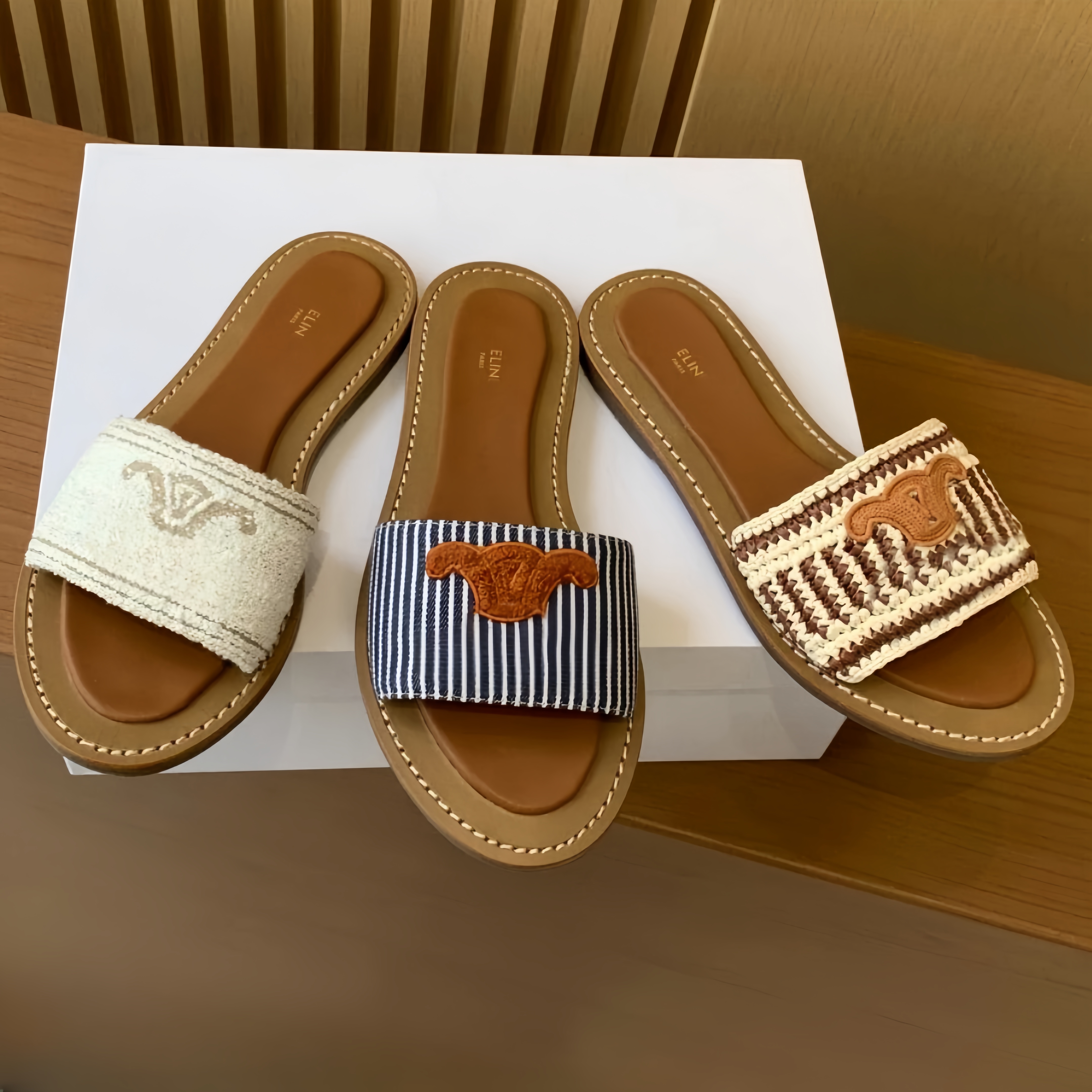 Designer Woman triomphe mule calfskin Slipper women platform shoe pattern Sandal Barocco slide comfort Sandal women Rubber pool slides beach slides size35-42