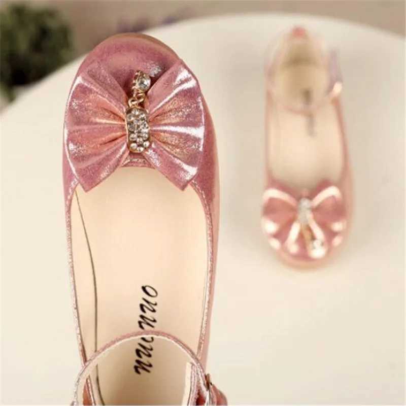 New Girl Childrens Wedding Shoes Bow Sweet Crystal Childrens Leather Apartment Childrens Shoes 21-30 M250103