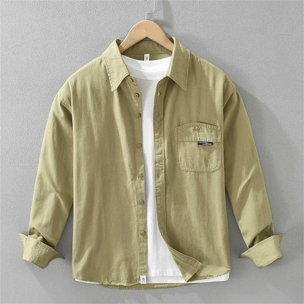 Japanese style mens casual shirts cotton long sleeve Autumn men clothing fashion Loose simple tops solid shirt for Young men W250102