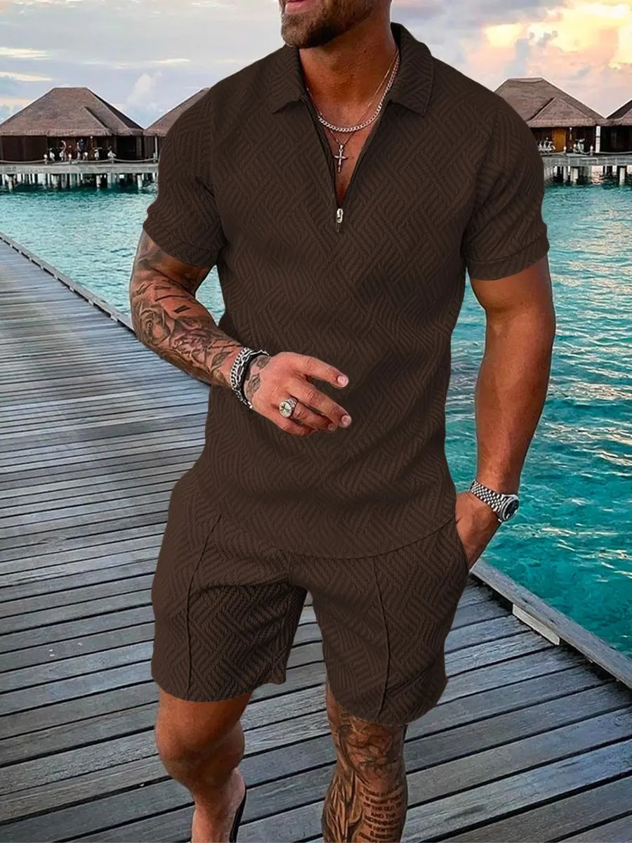 Men Sets Athleisure Short Sleeve Zipper Polo Shirt Shorts Set 2 Piece Set Summer Mens Fashion Short Sleeve Polo Shirt Shorts 250102