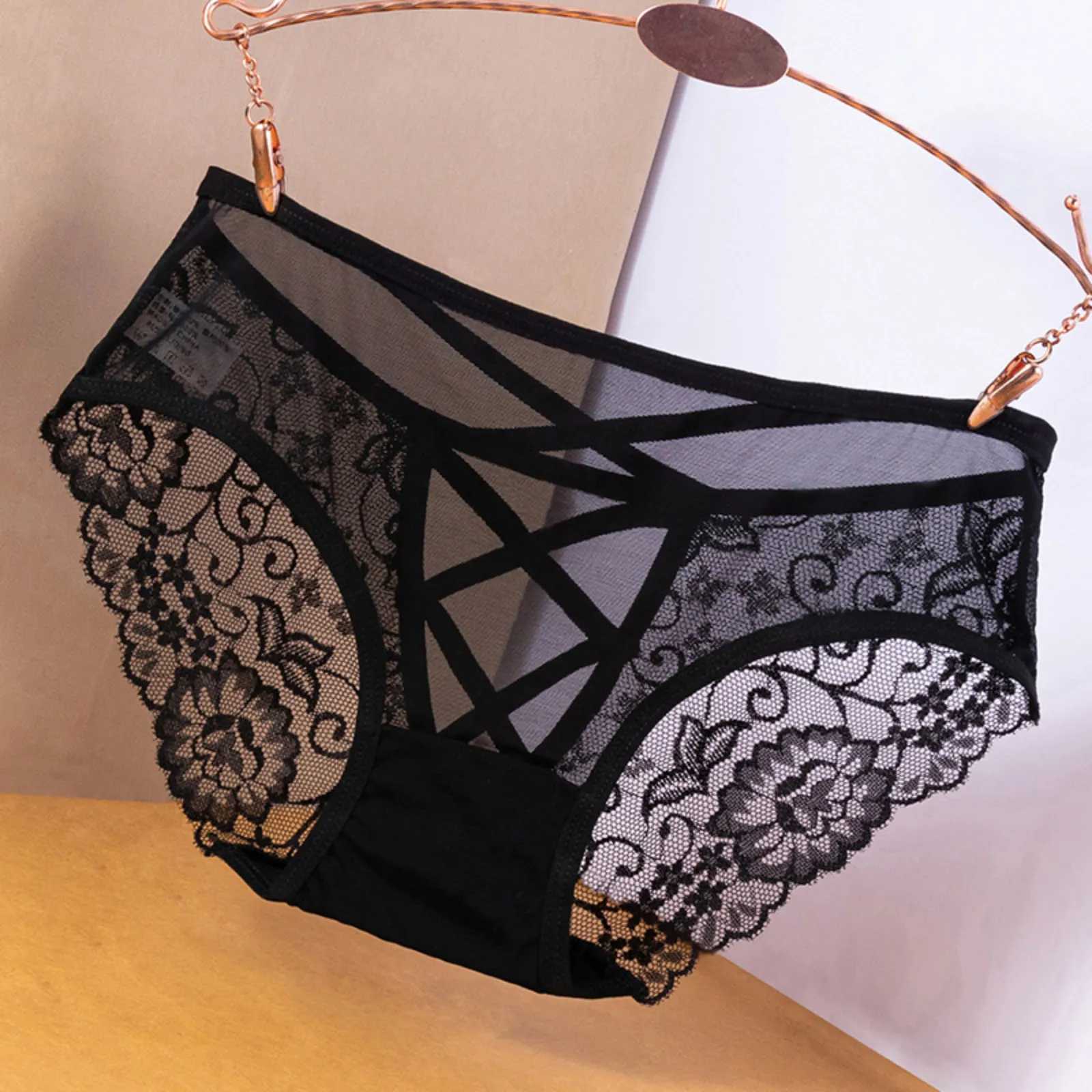 2024 Hollow Lace Womens Panties Ladies Low Waist Lightweight Mesh Seamless Briefs Cotton Crotch Underpants Transparent LingerieXJ250103