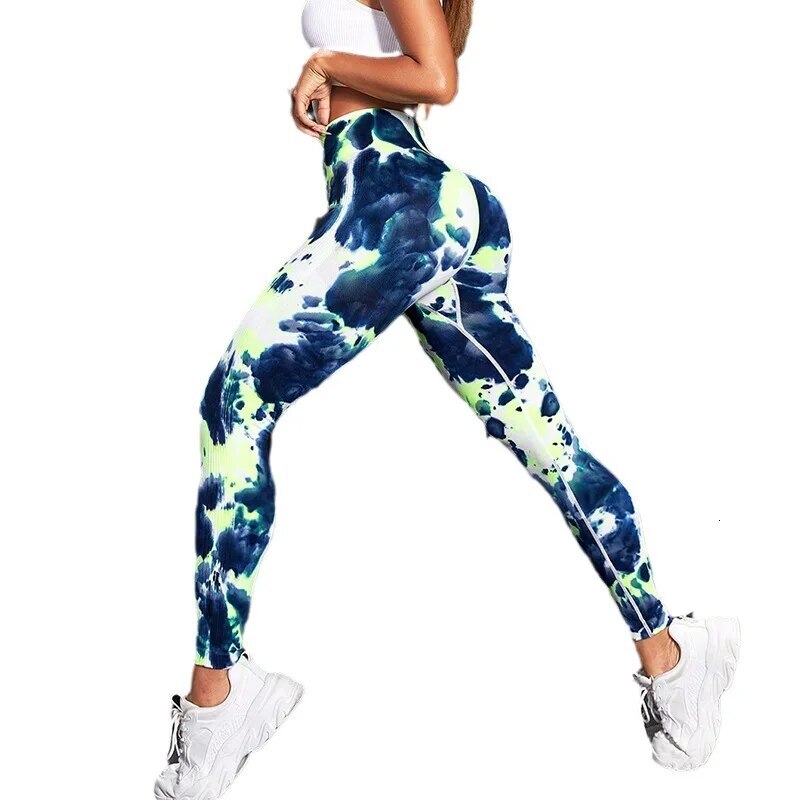 New Color Drip Dye Yoga High Waist And Hip Lifting Fiess Tight Sports Pants