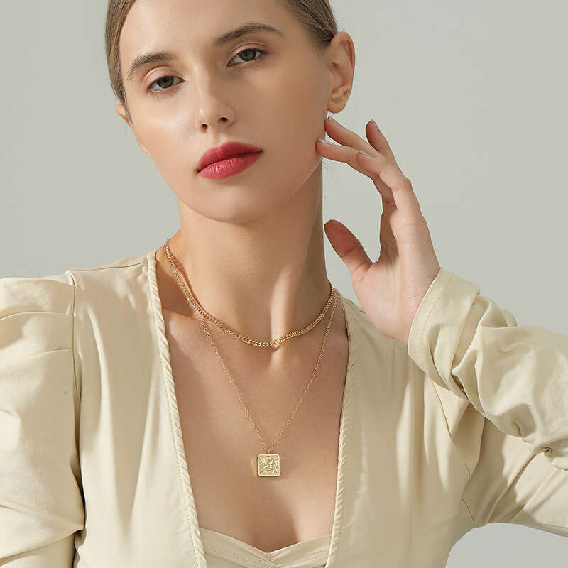 Japanese Korean style 1 double layered angel necklace with niche design, hanging tag, sweet and cool style, female personality, trendy sweater chain