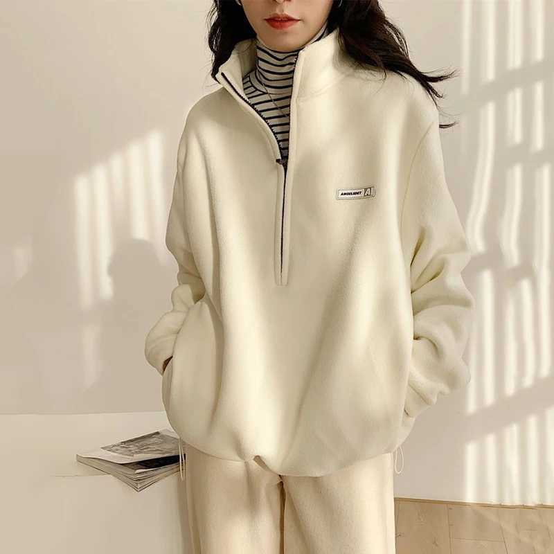 Gidyq womens polar wool sportswear casual Korean streetwear womens loose jacket autumn Harajuku fully matched zipper new style M250103