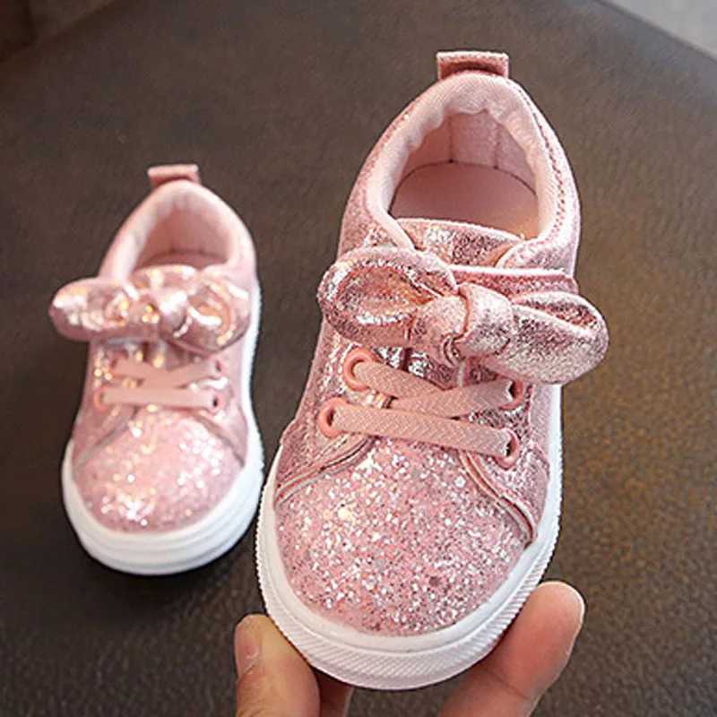 Spring and Autumn Childrens Shoes Fashion Bow Girls Sparkle Sports Shoes Baby Childrens Boys Casual Sports Shoes 3 Colors CSH920 M250103