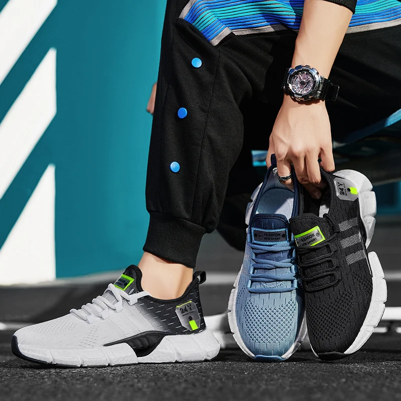 Men's Running Shoes - Black & White with Orange Accents, Durable, Non-Slip Sole for Jogging and Hiking