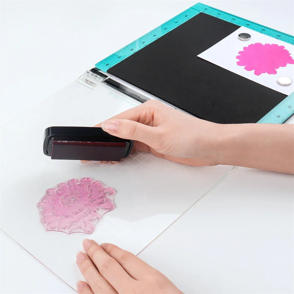 Stamp Positioning Tool Stamping Platform with Bar Magnet Foam Pad Positioner for Precision Clear Stamps Card Making 250102
