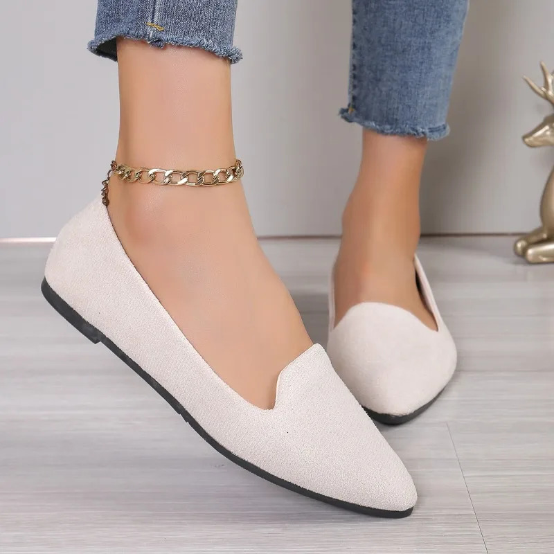 Fashion Slip on Loafers Breathable Stretch Ballet Shallow Flat Soft Bottom Pointed Toe Boat Shoes Plus Size 2023 241225