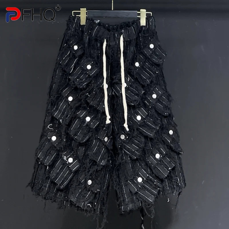 PFHQ Men's Denim Multi Pocket Shorts Tide Elastic Waist Drawstring Design Handsome Haute Quality Wearproof Pants Summer 21Z4584
