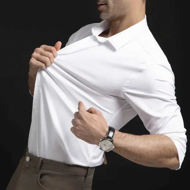 New elastic long sleeved shirt for mens fashion business leisure solid color non ironing professional mens white shirt W250102