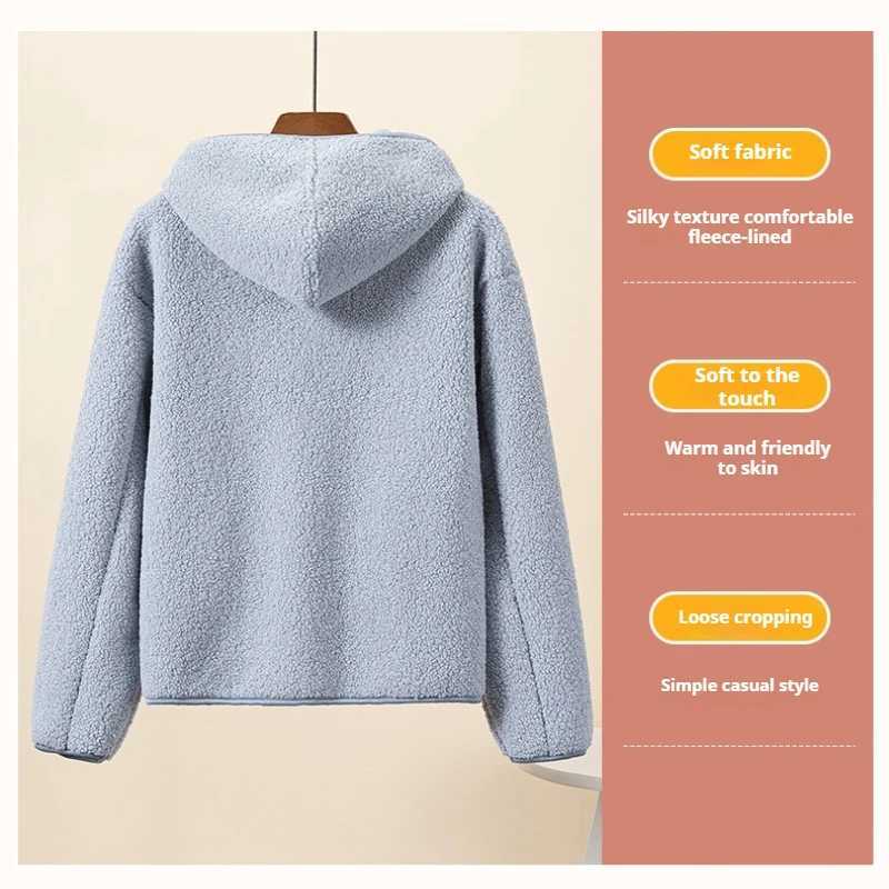 Womens winter wool Sherpa hooded jacket warm plush zipper jacket casual oversized hooded sweater jacket cold weather M250103