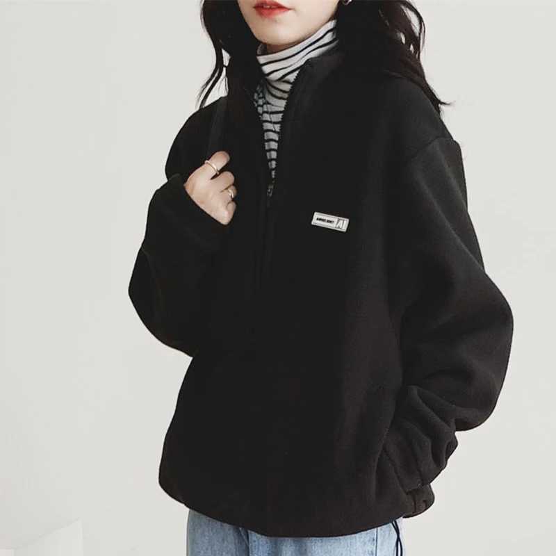 Gidyq womens polar wool sportswear casual Korean streetwear womens loose jacket autumn Harajuku fully matched zipper new style M250103
