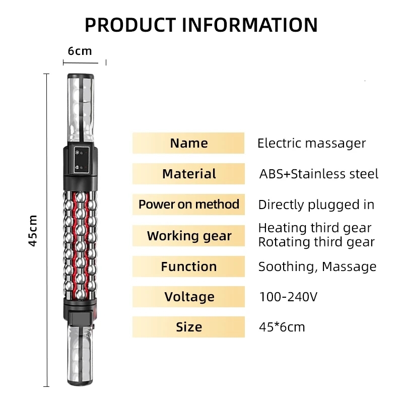 New 36W Relaxed Red Light Heated Massage Device Roll Massager 360° Rotating Inner Ball Roller for Whole Body Anti Cellulite