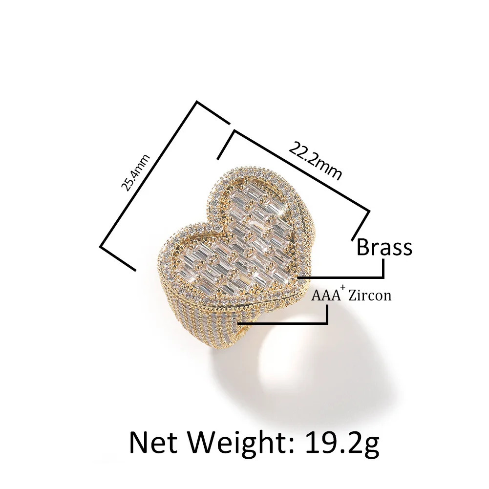 Hip Hop Rock Heart Rings Mens Womens Rhinestone Ice Out Zircon Rings Womens Wedding Party Jewelry 250102