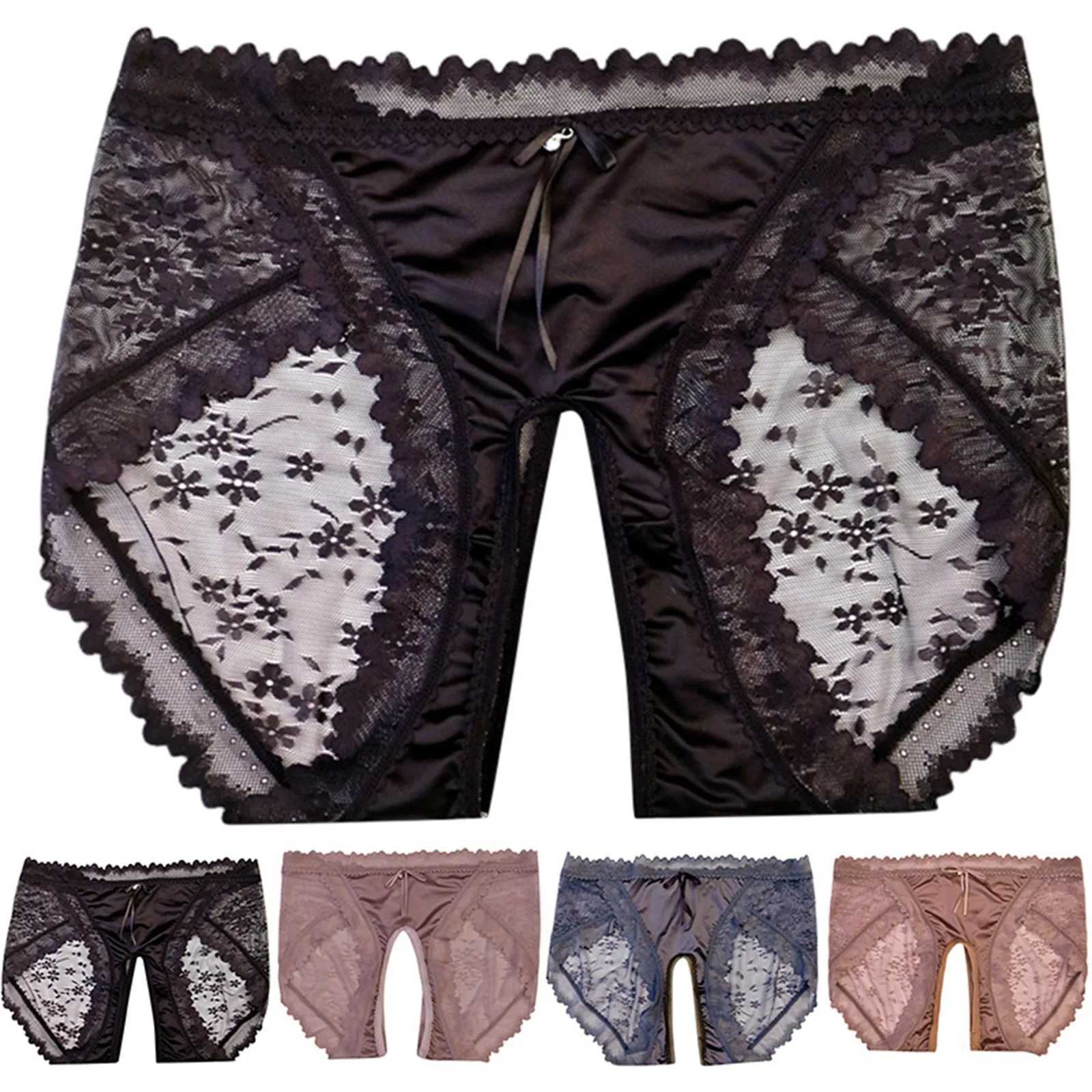 Satin lace underwear womens open crotch underwear solid color sexy seamless comfortable breathable womens underwear womens underwear W250103